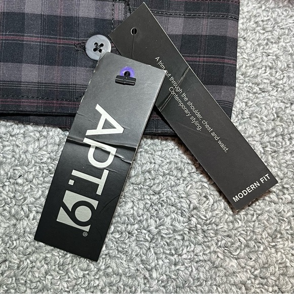 Apt.9 Modern Fit Black Tie Button Front Plaid Shirt Mens Large Black New - Picture 9 of 10